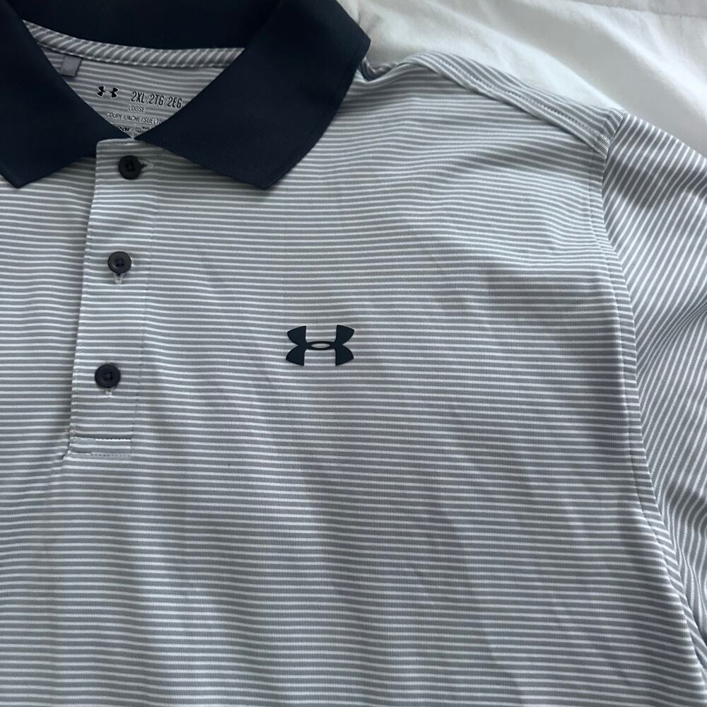 Under Armour Men's Playoff Polo Shirt - XXL - Blue Stripe - Picture 3 of 6